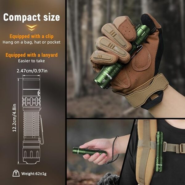 Wurkkos TD02 LED Flashlight, 2000 High Lumens Tactical Flashlight, Rechargeable Flashlights with 6 Modes, Super Bright Flashlight with Tail Switch, IP68 Waterproof Flash Light for Camping, Emergency - Image 6
