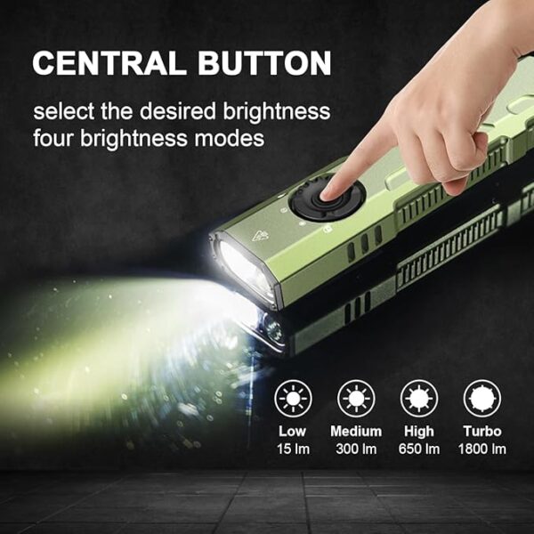 JETBeam E26 USB Rechargeable Flashlight,with Green Beam,UV Light and White LED Flashlight Combo Combo,1800 Lumens Portable Pocket Lights,Triple Sources for Outdoors Emergency Working(with Battery) - Image 4