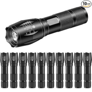 10 Pack LED Flashlight, Bright Powerful Flash Light with 5 Lighting Modes, Small Zoomable Tactical Flashlights High Lumens, Waterproof EDC Flashlights for Home, Camping, Emergency