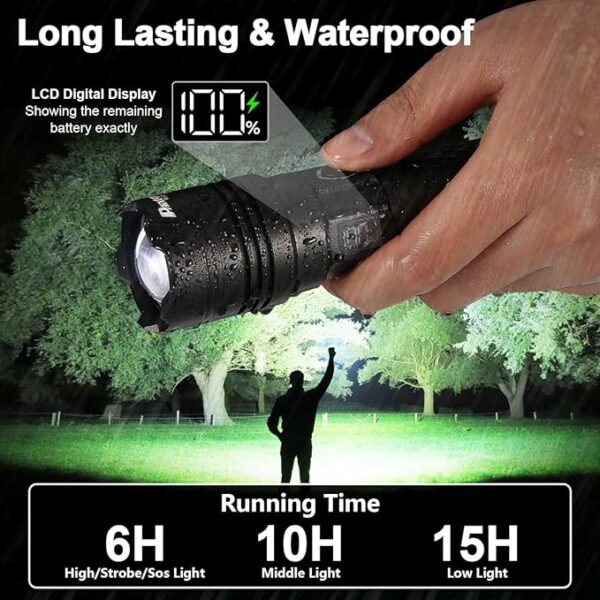 Rechargeable Flashlights 2000 High Lumens Long Range 3280 FT, Super Bright USB C LED Flashlight Long Lasting 15 Hours, Powerful Multifunctional Strong Flash Lights, for Emergency Security Camping - Image 4