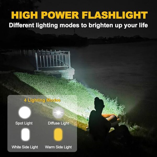 Solar LED Flashlight, High Lumen Handheld Rechargeable Outdoor Spotlight, 4 Light Mode Searchlight for Camping Emergencies Hunting - Image 4