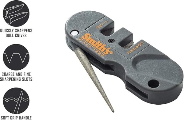 Smith's PP1 Pocket Pal Knife Sharpener Preset Carbide & Ceramic Stone Sharpeners Fold-Out Diamond Coated Rod Outdoor Hunting Knife & Hook Sharpener, Handheld, Compact, Lightweight, Multiuse - Image 3