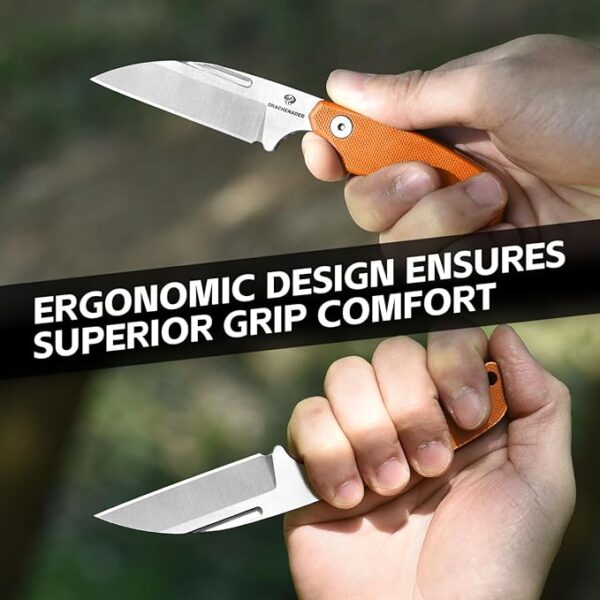 Small Fixed Blade Knife, 5.82" Full Tang Knife with D2 Steel 2.99" Blade, G10 Handle, Ergonomic Design for EDC, Camping, Hiking, and Survival (Silver Blade + Orange Handle, S-2-Sheepsfoot-Orange Handle) - Image 6