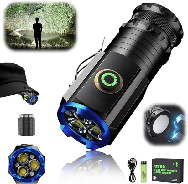 OneNine High Powered Torches, Mini Portable Type-C Rechargeable Super Bright LED Torch Lamp Flashlight, Mini Flashlight with Pocket Clip, Flashlight for Power Cuts, Camping, Hiking, Emergency (S450X) - Image 2