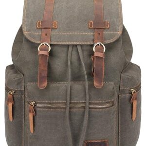 Bluboon Vintage Backpack Leather Trim Casual Bookbag Men Women Laptop Travel Rucksack
