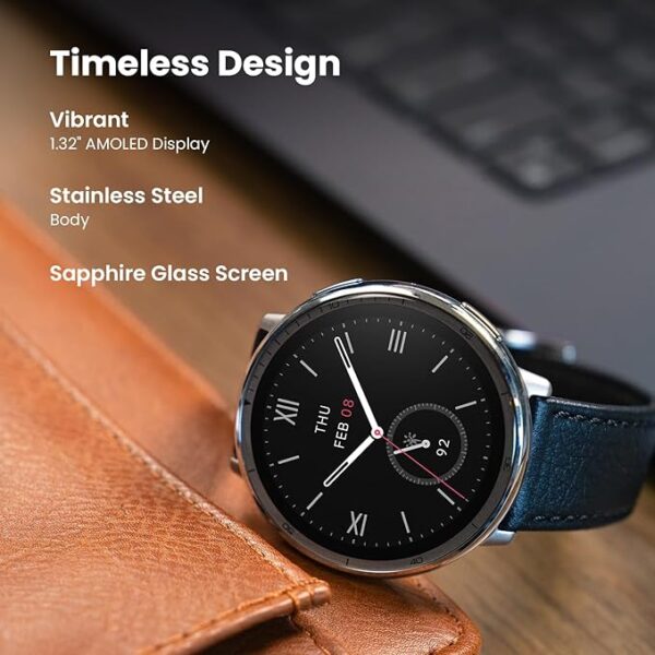 Amazfit Active 2 Smart Watch 44mm, 10 Day Battery, Fitness Tracker, Sleep Monitor, GPS Maps, 160+ Sport Modes, Water Resistant, for Android & Apple iPhone, Sapphire Glass, Black Leather Strap - Image 11