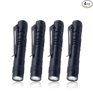 Mini LED Pen Light Flashlight, High Lumens Pocket Torch with Clip, Portable for Camping, Emergency, Inspection, Gifts for Dad and Husband,4-Pack
