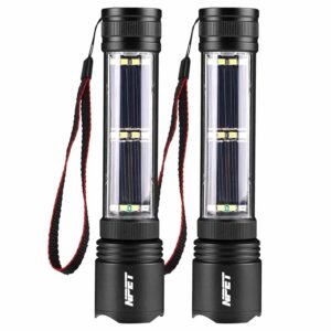 NPET T08-2 Solar Power Flashlight Car Flashlight USB Rechargeable Tactical Multi-Function Torch Emergency Tool (T08-2pack)