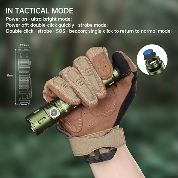 Wurkkos TD04 Tactical Flashlight, 3000 Lumens Rechargeable Flashlights, LED Handheld Flashlight with Type C Charging Port Tail Switch for Camping for EDC, Tactical Gear, Suvival, Emergency, Outdoor - Image 4