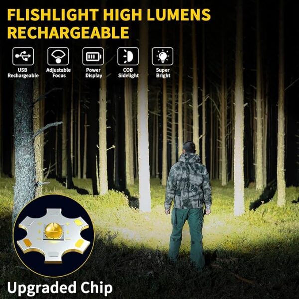Rechargeable Flashlights High Lumens, 7Mode Flashlights Rechargeable, Super Bright Flashlight, Adjustable Tactical Flashlight, High Powered Flash Light, LED Flashlight for Emergency Home 1Pack - Image 6