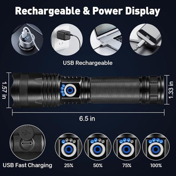 Rechargeable Flashlights 3000 High Lumen, 2 Pack Super Bright LED Flashlight with 5 Modes, High Powered Flash Light for Home, Camping, Outdoor, Emergencies, Hiking - Image 6