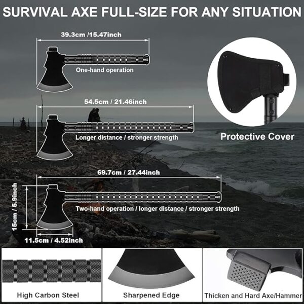 Survival Shovel Survival Axe, Camping Folding Shovels Hatchet with 19.2-37.8inch Lengthened Handle Enlarged Shovelhead High Carbon Steel with Storage Pouch for Camping Cycling Hiking - Image 3