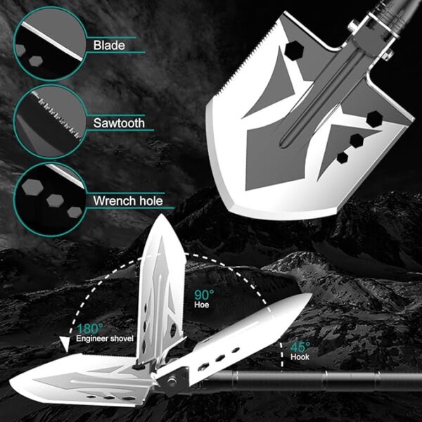 Survival Shovel Survival Axe Set - Camping Shovel Hatchet Survival Tools, with Extension Rod & Flashlight & Pliers & 16-in-1 Multi-Tool, for Cycling, Hiking, Outdoor Camping - Image 3