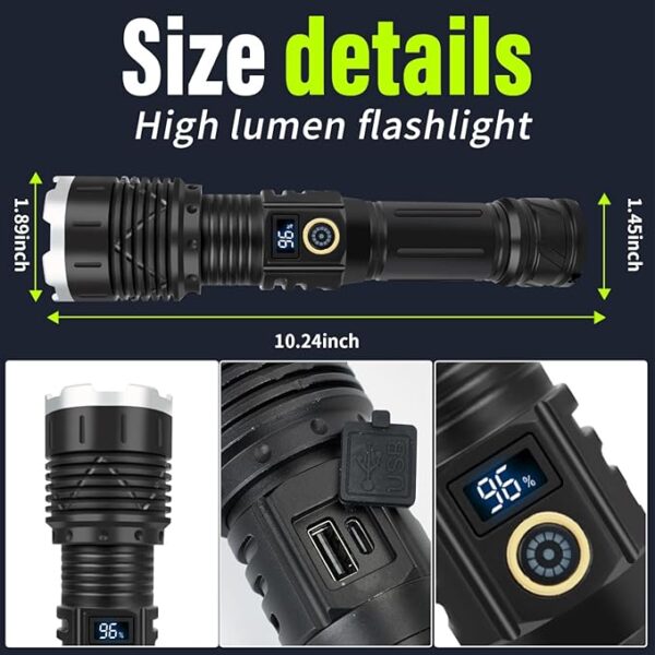 Rechargeable Flashlights High Lumensï¼LED Flashlightsï¼High Powered 250,000 Lumens Super Bright Tactical ï¼2LED Bulb,Brightest Flashlightï¼Handheld Flash Light for Emergencies, Camping, Hiking - Image 6