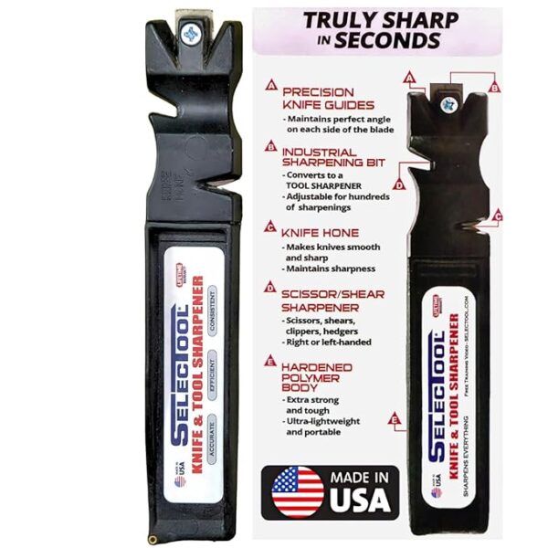 S01 4-In-1 Travel Hunting Knife Sharpener & Survival Tool - Professional 4 Stage Quick Knife Sharpening Master Kitchen Knife Sharpeners -Compact, Handheld, Lightweight, Multiuse Made in USA