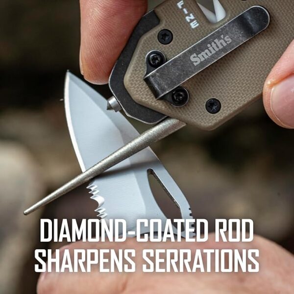 Smithâs Pocket Pal Tactical Knife Sharpener - 2 Stage Sharpener & Diamond Sharpening Rod - Pocket Clip - Outdoor Hunting Knife & Hook Sharpener - Compact & Lightweight - Image 5