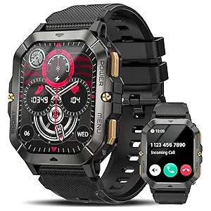 Military Smart Watches for Men (Answer/Make Calls), 2.02'' Fitness Smart Watch for Android and iPhone, Waterproof Fitness Tracker with Blood Pressure/Heart Rate/Sleep/100+ Sport Modes, Watches for Men