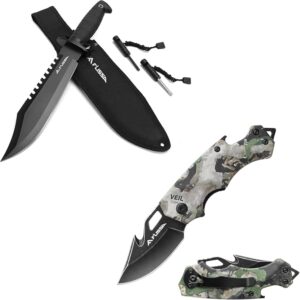 FLISSA Survival Hunting Knife and Mini Folding Pocket Knife