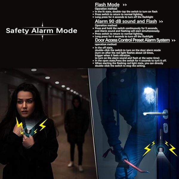Portable EDC Bright Tactical Flashlight with Lighter Alarmï¼Powerful 500 Lumen,150m Throw, USB C 5v Small Rechargeable Travel Torch for Walking Camping Fishing Riding Emergency Pocket LED Flash Light - Image 5