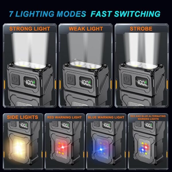 2PCS Mini LED EDC Tactical Flashlight - Multifunctional Outdoor Flashlight for Night Working, Running, Camping, Fishing, Hiking, USB C Charging Warning Flash Light Mobile Phone Emergency Power Bank - Image 4
