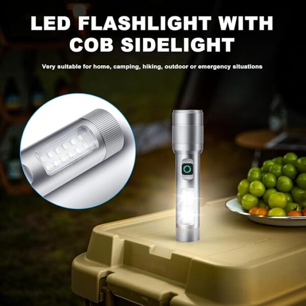 2 Pack Flashlight High Lumens Rechargeable, 5000 Lumen Super Bright Led Flashlights, Tactical Flashlight with Cob Sidelight, Waterproof, Zoomable for Camping, Emergency - Image 4