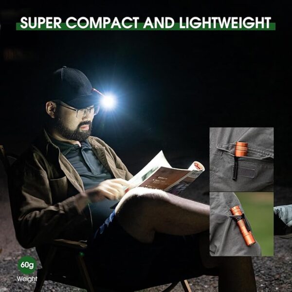 Rechargeable Flashlights 1200 Lumens EDC Flashlight, AA Pocket Flashlight High Lumens with Clip, Super Bright Small Flashlight, 4 Modes Flash Light for Camping, Home, and Emergencies (Orange) - Image 5