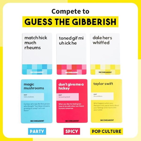 Incohearent, The Guess the Gibberish Party Game by Relatable, A Funny Card Game for Adults, Great for Bachelorette Party Games or Game Night Games, Includes 400 Cards, Instructions, and 1 Sand Timer - Image 5
