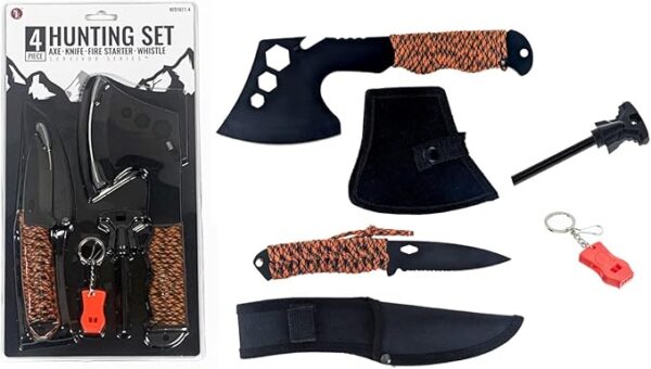 SE 4-Piece Survival Essentials Kit with 10.5-Inch Axe, 8-Inch Drop Point Knife, Magnesium Fire Starter, & 115dB Whistle - Hunting & Outdoor Gear - Image 2
