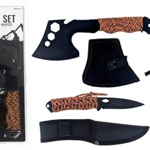 SE 4-Piece Survival Essentials Kit with 10.5-Inch Axe, 8-Inch Drop Point Knife, Magnesium Fire Starter, & 115dB Whistle - Hunting & Outdoor Gear