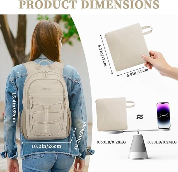 ZOMFELT Hiking Backpack for Women Men, 15L Packable Small Travel Backpack for Trip, Water Resistant Lightweight Backpacks - Image 3