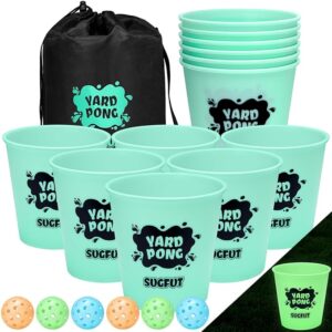 Yard Pong Outdoor Games Glow in Dark with 12 Buckets and 6 Balls, Backyard Toss Games Glow Yard Game for Adults, Family and Kids