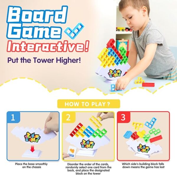 64PCS Stack Game for Adult & Kids, Tetra Board Tower Games for Family Travel Party, 2 Players Balance Stacking Toy, Team Toys Building Block - Image 4