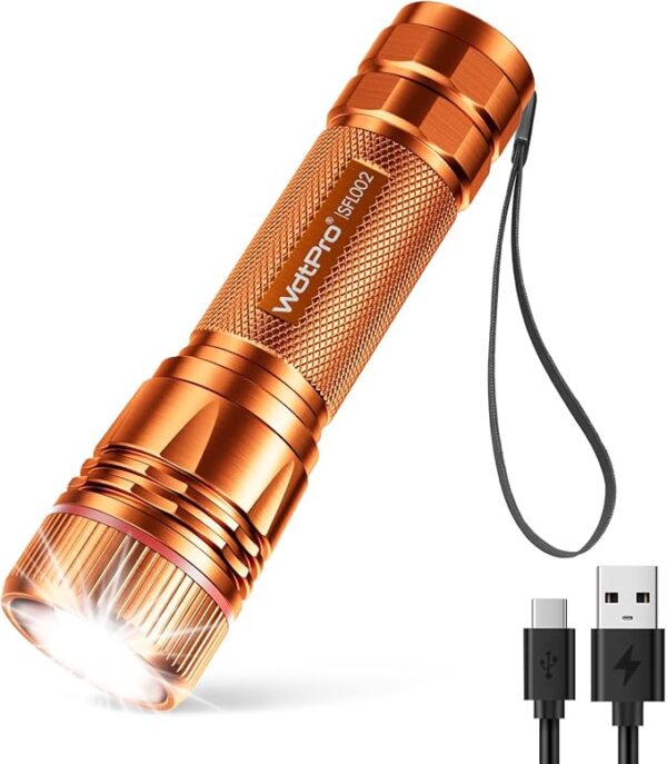 WdtPro Rechargeable Flashlights High Lumens, 1 Pack Super Bright LED Small Tactical EDC Flashlight with 10H Runtime, Portable Flash Light for Camping,Home,Emergency Essentials Orange Battery Included - Image 2