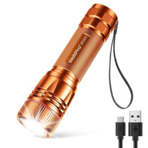WdtPro Rechargeable Flashlights High Lumens, 1 Pack Super Bright LED Small Tactical EDC Flashlight with 10H Runtime, Portable Flash Light for Camping,Home,Emergency Essentials Orange Battery Included