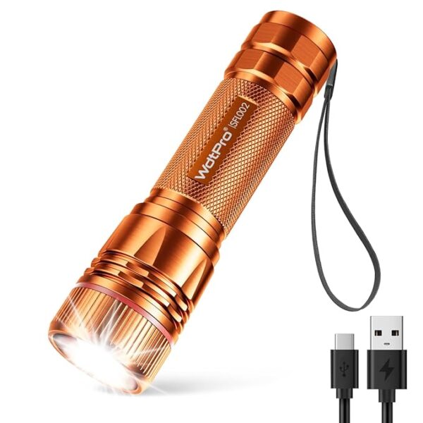 WdtPro Rechargeable Flashlights High Lumens, 1 Pack Super Bright LED Small Tactical EDC Flashlight with 10H Runtime, Portable Flash Light for Camping,Home,Emergency Essentials Orange Battery Included