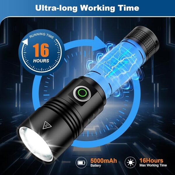 PHILIPS Flashlights High Lumens Rechargeable, 1000000lm Super Bright Flashlight,LED Powerful Flashlight Zoomable,Reverse Charging,5 Lighting Modes for Home,Outdoor Camping Emergency,Gift - Image 5