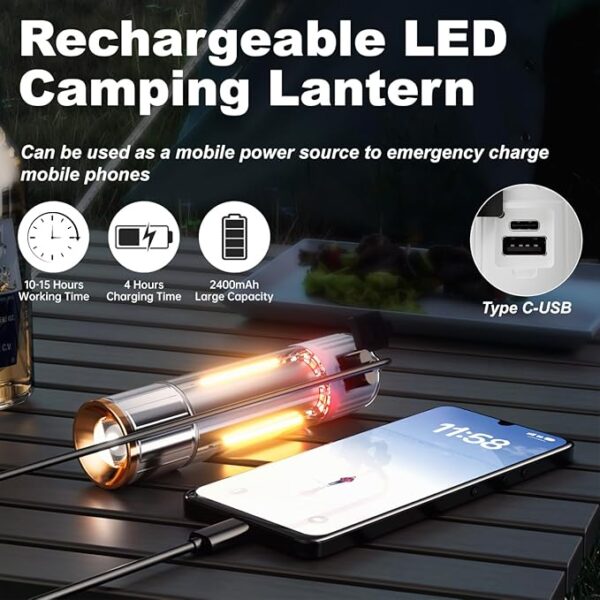 LED Camping Lantern Flashlight Rechargeable, Consciot Portable Torch with 6 Light Modes, IPX4 Waterproof,Camping Lights for Hurricane, Emergency, Survival Kits - Image 6