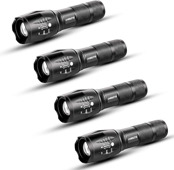 LED Emergency Handheld Flashlight, 4 Pack, Adjustable Focus, Water Resistant with 5 Modes, Best Tactical Torch for Hurricane, Camping, Dog Walking - Image 2
