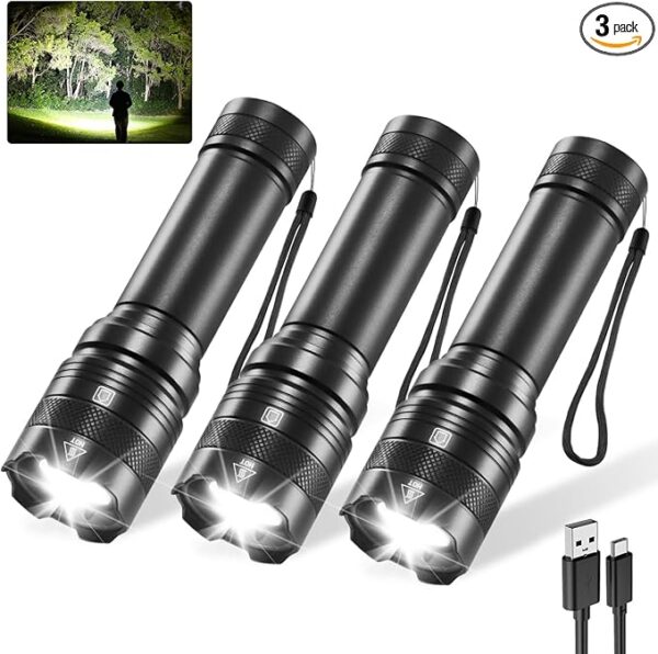 3Pack Rechargeable Flashlights, Tactical Flashlight High Lumens, Super Bright Flashlight, Mini Small Flashlights Powerful, LED Linterna Recargable, Pocket Handheld LED Flash Light for Home Emergency - Image 2