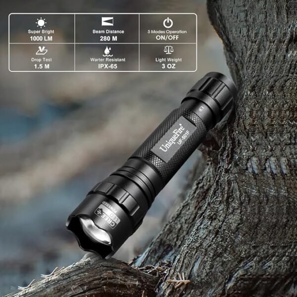 UniqueFire 501F Small Tactical Flashlight with Holster, 5 Modes Mini CREE LED Zoomable Flashlight High Lumen Torch with IPX-65 Waterproof EDC Flashlight Bright Flash Light for Daily use,Emergencies - Image 6