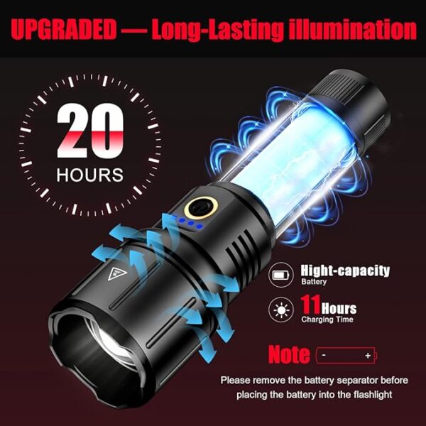 SKYFIRE LED Flashlight 4000 High Lumens with Ignition Lens, Gifts for Men Dad Fathers Day Rechargeable Super Bright Flashlights Handheld Flash Light for Outdoor, Emergency, Camping, Searching, Home - Image 5