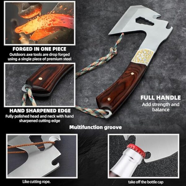 Camping Hatchet Camping Axe Forged High Carbon Steel for Meat Cleaver Axe Outdoor Splitting Wood Great for Axe Throwing, Camping, Survival, Outdoors and Chopping (734F) - Image 6