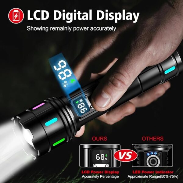Flashlight 2000 High Lumens Rechargeable - 30W Super Bright LED Flash Light with LCD Display | 3937ft Beam & 12H Long Lasting USB C Powerful Handheld Flashlight for Home, Camping, Hiking, Emergency - Image 5