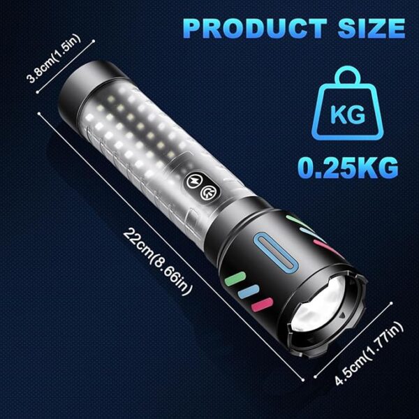 2 Pack High Powered Flashlight, Flashlights High Lumens 5000, Led Super Bright Flashlight, Rechargeable with Large Side Lights, Adjustable, Waterproof, for Emergencies, Camping, Hiking - Image 5