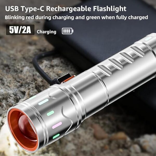 Rechargeable Small LED Flashlight, high Lumen EDC Flashlight, Five Lighting Modes and Zoom, Suitable for Daily Carrying and Emergency use. - Image 3