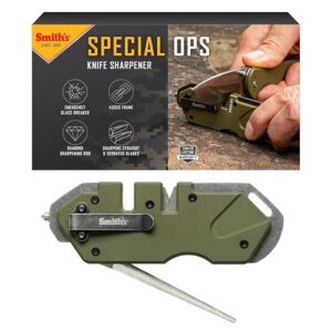 Smithâs 50981 Pocket Pal Tactical Knife Sharpener - OD Green - 2 Stage Sharpener & Diamond Sharpening Rod - Pocket Clip - Outdoor Hunting Knife & Hook Sharpener - Compact & Lightweight