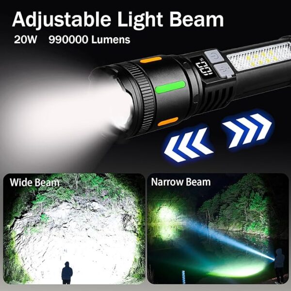 2 Pack Rechargeable High Lumens Flashlights,Waterproof Handheld Powerful Flash Light Set,5 Modes Super Bright Flashlight with COB Light,Flashlights for Emergencies,Home,Camping,Outdoor - Image 4