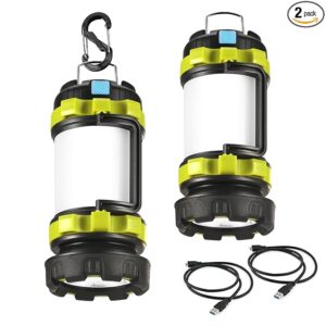 2 Pack LED Camping Lantern Flashlight Rechargeable, Consciot Portable Torch with 6 Light Modes, 3600mAh Power Bank, IPX4 Waterproof, USB C, Camping Lights for Hurricane, Emergency, Survival Kits