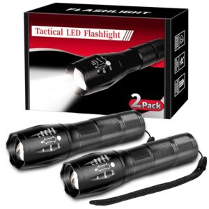 2 Pack Tactical Flashlights Torch, Military Grade 5 Modes High Lumens Led Waterproof Handheld Flashlight for Camping Biking Hiking Outdoor Home Emergency, Camping Essentials Gear