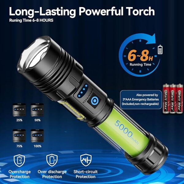 Rechargeable Flashlight High Lumens Super Bright Zoomable LED Torch with COB SideLight,Powerful Long Distance 3900ft Tactical Flashlights,Waterproof Linternas for Camping Hiking Home Emergency Gift - Image 6